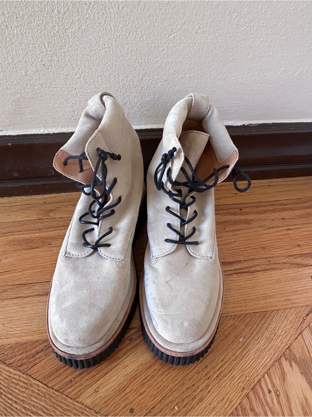 rag & bone Light Beige Suede Combat Boots with Black Laces
